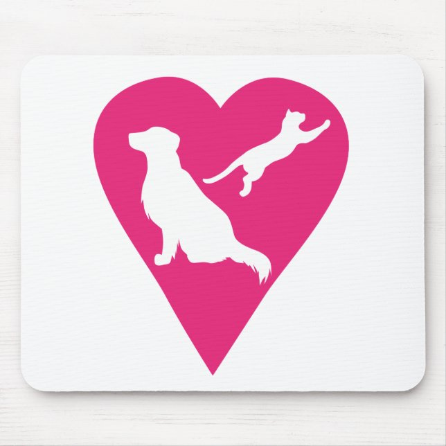 Dog and Cat Heart Mouse Pad (Front)