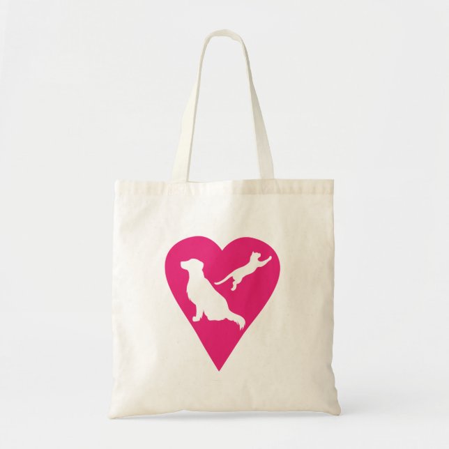 Dog and Cat Heart Tote Bag (Front)