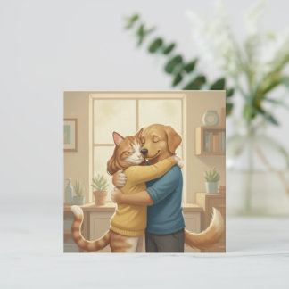 Dog and Cat Hug Square Invitation