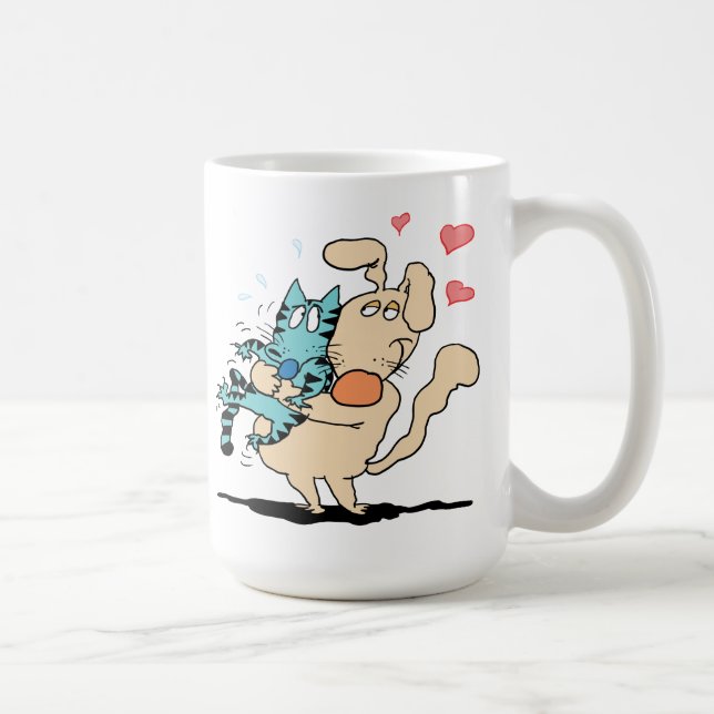 Dog and Cat Hugging Coffee Mug (Right)