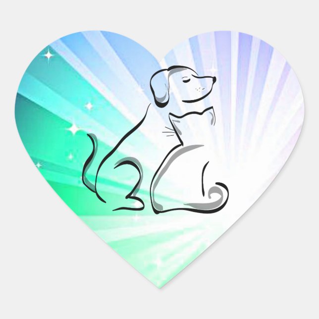DOG and CAT in shimmering lights  stickers. Heart Sticker (Front)