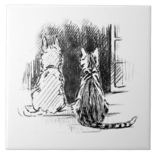 Dog and Cat Looking Out Window, Pet Sympathy Ceramic Tile