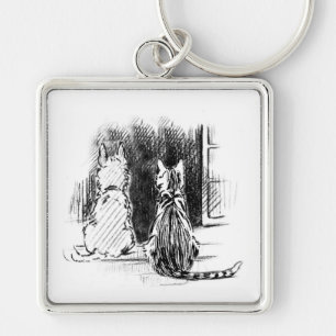 Dog and Cat Looking Out Window, Pet Sympathy Key Ring