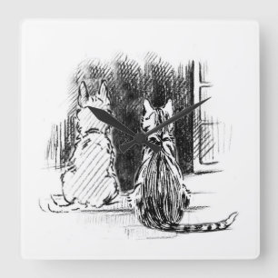 Dog and Cat Looking Out Window, Pet Sympathy Square Wall Clock