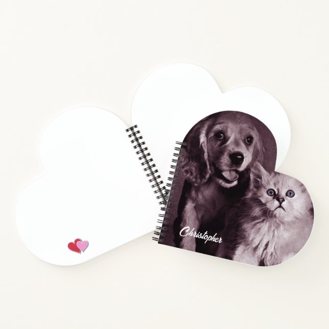 Dog and Cat, Looking Up Personalised Notebook (Inside)