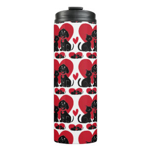 Dog and Cat Love Silhouette Pattern Thermal Tumbler