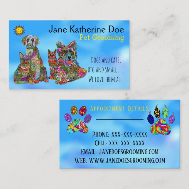 Dog and Cat Pet Grooming Business Cards (Front/Back)