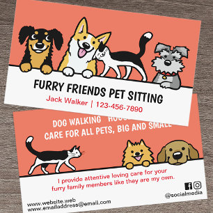 Dog and Cat Pet Sitting Cute Animal Care Funny Business Card
