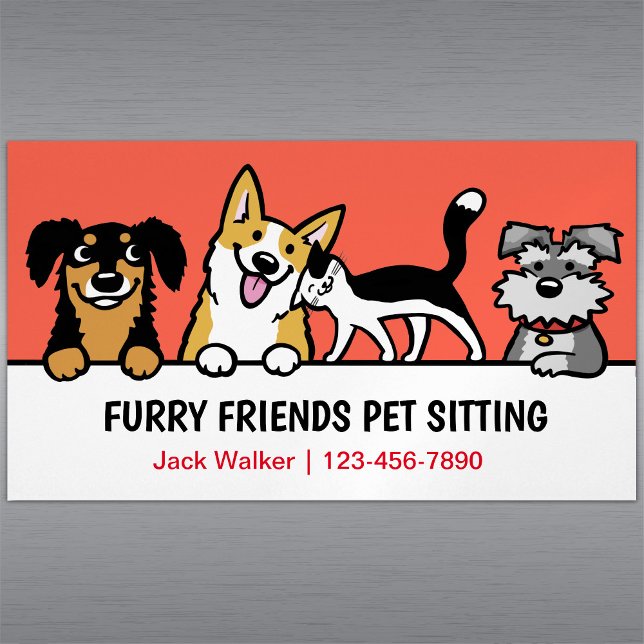 Dog and Cat Pet Sitting Cute Animal Care Funny  Magnetic Business Card (Creator Uploaded)