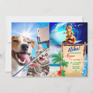 Dog and cat photographed selfie on the phone invitation
