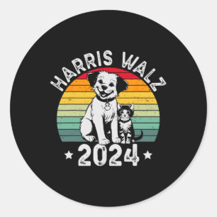 Dog And Cat Vintage Kamala Harris Tim W 2024 Elect Classic Round Sticker
