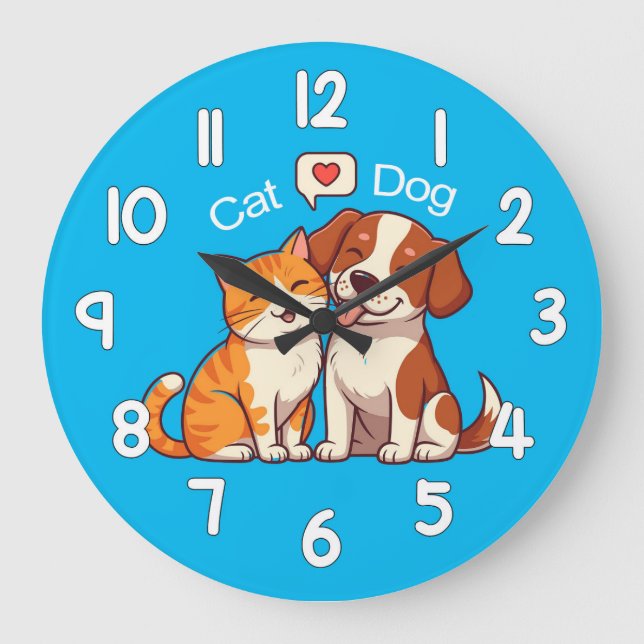 Dog and Cat Wall Clock – Cute Pets Animal Home Dec (Front)