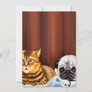 DOG AND CAT WATCHING TV |Cute Pug Owner Holiday Card