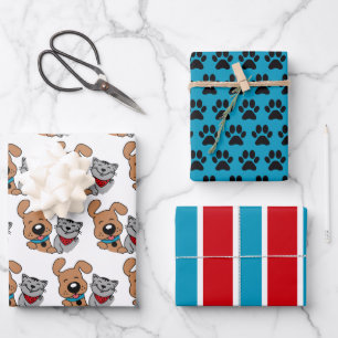 Dog and Cat Wrapping Paper Sheet Set