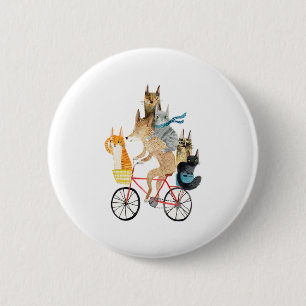 Dog and cats cycling  6 cm round badge