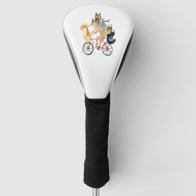 Dog and cats cycling  golf head cover (Front)