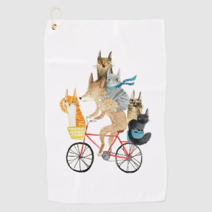 Dog and cats cycling  golf towel