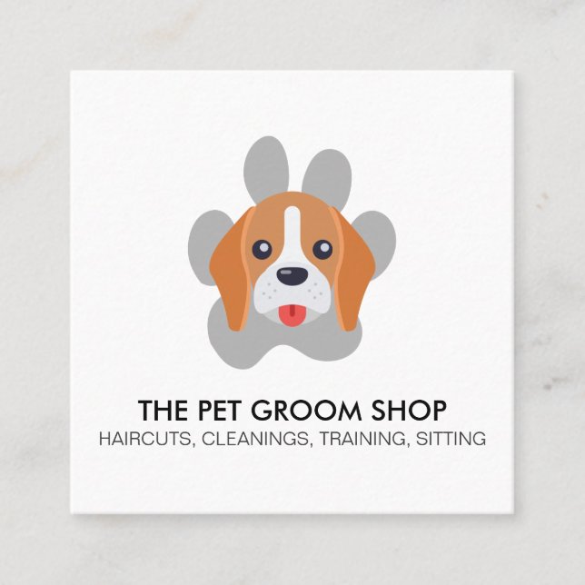 Dog and Dog Paw Square Business Card (Front)