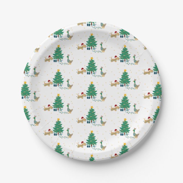 Dog and Duck holiday tree Paper Plate (Front)