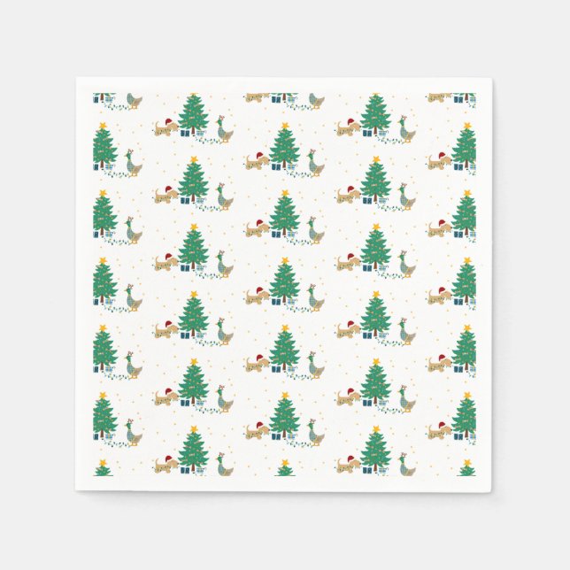 Dog and duck with holiday tree napkin (Front)