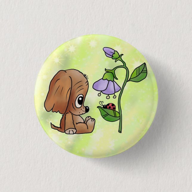 dog and flower 3 cm round badge (Front)