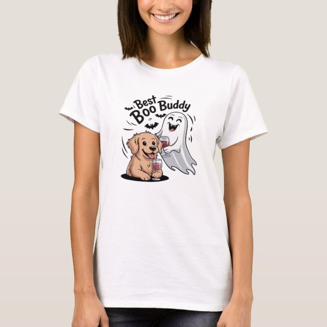 Dog and ghost drinking wine. Classic T-Shirt (Front)