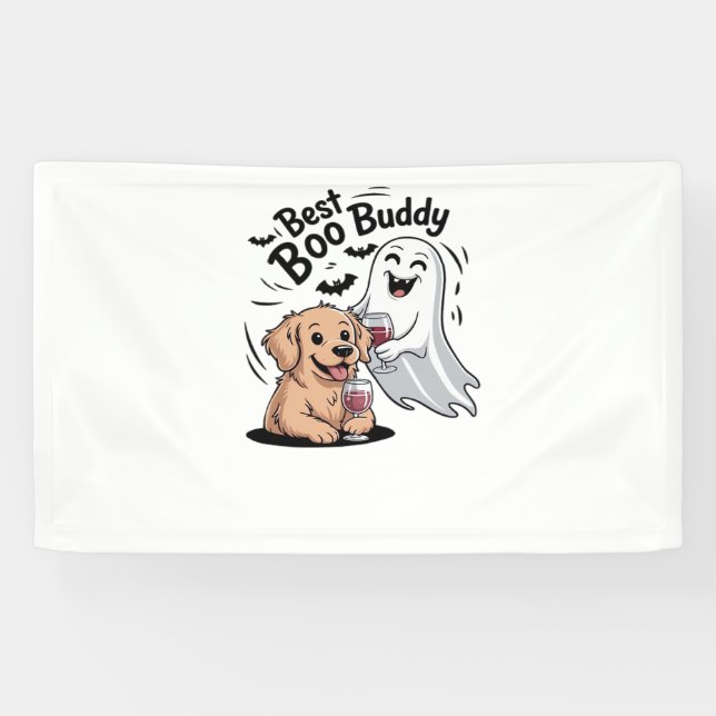 Dog and ghost drinking wine. Classic T-Shirt Banner (Horizontal)