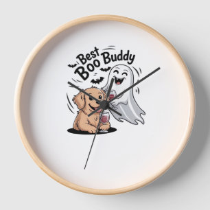 Dog and ghost drinking wine. Classic T-Shirt Clock