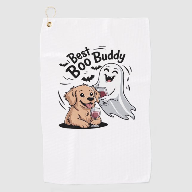 Dog and ghost drinking wine. Classic T-Shirt Golf Towel (Front)