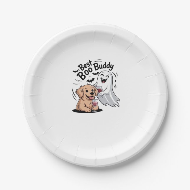 Dog and ghost drinking wine. Classic T-Shirt Paper Plate (Front)
