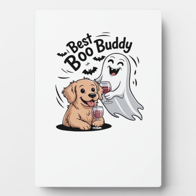 Dog and ghost drinking wine. Classic T-Shirt Plaque (Front)