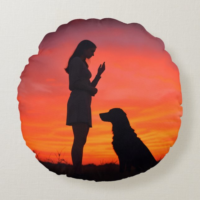 dog and girl Throw Pillows (Front)