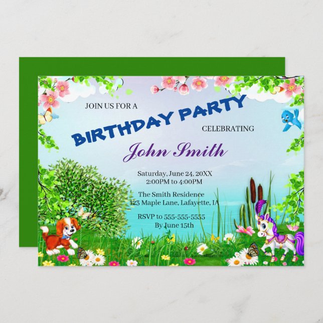 Dog And Horse Birthday Party Invitation (Front/Back)