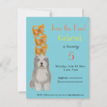 Dog and Kittens, birthday party invitation