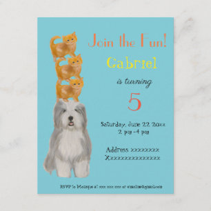Dog and Kittens, birthday party invitation