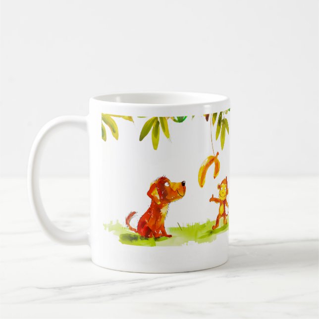 Dog and Monkey Cartoon Coffee Mug (Left)