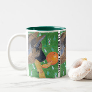 Dog and orange Two-Tone coffee mug