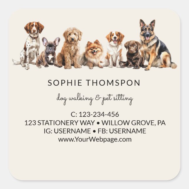 Dog and pets dog walking square sticker (Front)