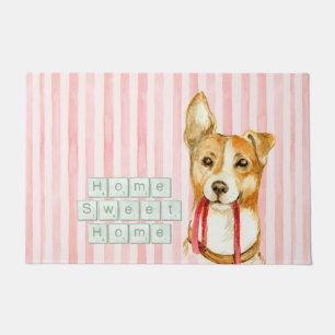 Dog And Pink Stripes Doormat
