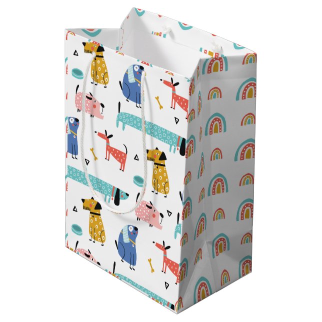 Dog And Rainbow Colourful Pattern Medium Gift Bag (Back Angled)