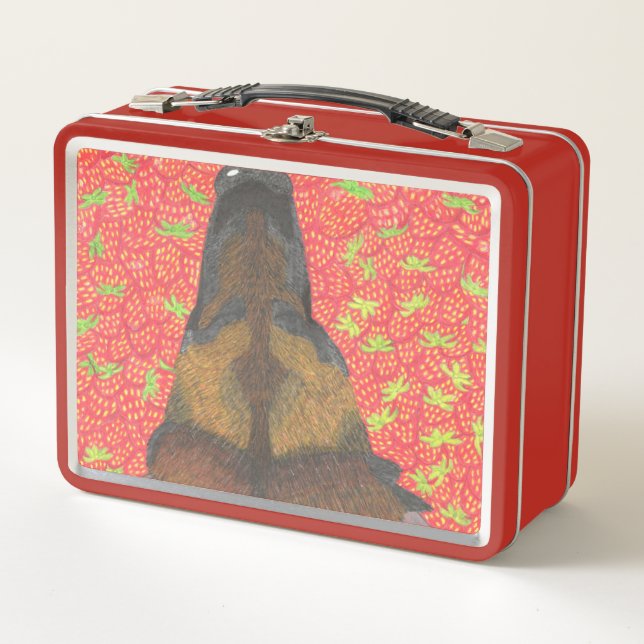 Dog and strawberry metal lunch box (Front)