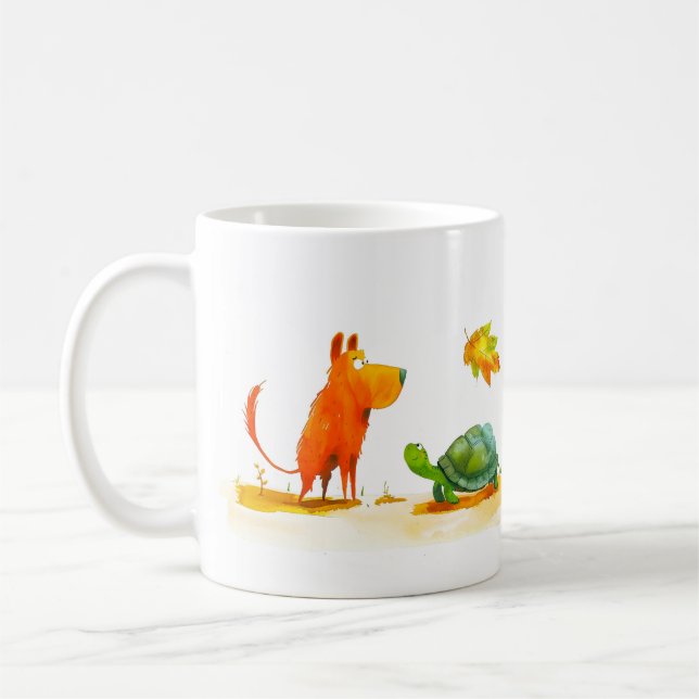 Dog and Tortoise Cartoon Coffee Mug (Left)