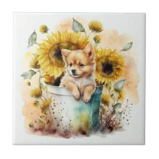 dog Aquarell Ceramic Tile