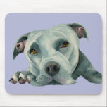 Dog Art Pit Bull Lovers Mouse Pad<br><div class="desc">This is a watercolor painting of a grey pit bull dog laying down on the floor. She’s looking up and her face is squished on the floor. Pit bulls tend to have larger head and I think they are adorable for that!</div>