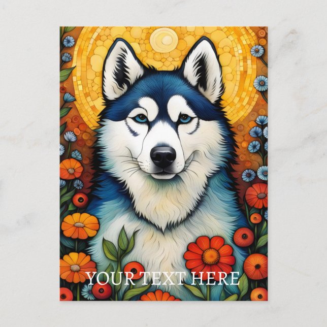Dog Art Siberian Husk Flower Painting Postcard (Front)