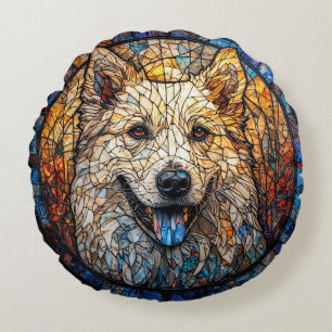 Dog Artistic Stained Glass Portrait Round Cushion