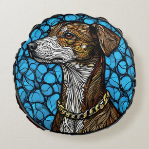 Dog Artistic Stained Glass Portrait Round Cushion