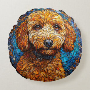 Dog Artistic Stained Glass Portrait Round Cushion