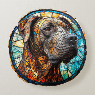 Dog Artistic Stained Glass Portrait Round Cushion