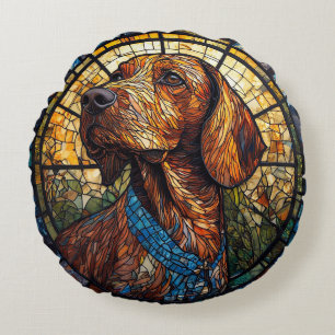 Dog Artistic Stained Glass Portrait Round Cushion